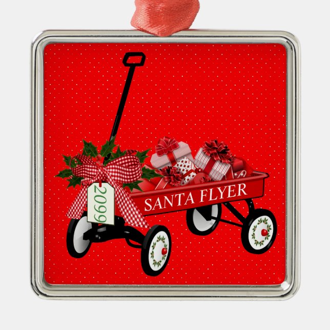 Santa Flyer Toy Wagon Year Presents Ornament Aus Metall (Vorne)
