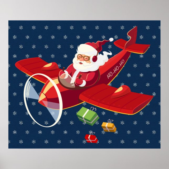 Santa Flying Airplane Poster (Vorne)