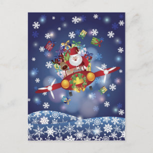 Santa Flying Vintag Airplane Postcard Feiertagspostkarte
