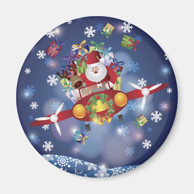 Santa Flying Vintag Flugzeug Magnet (Vorne)