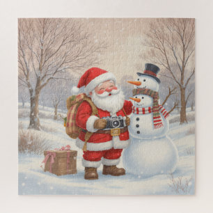 Santa Fotograf & Schneemann-Familie Weihnachten Puzzle