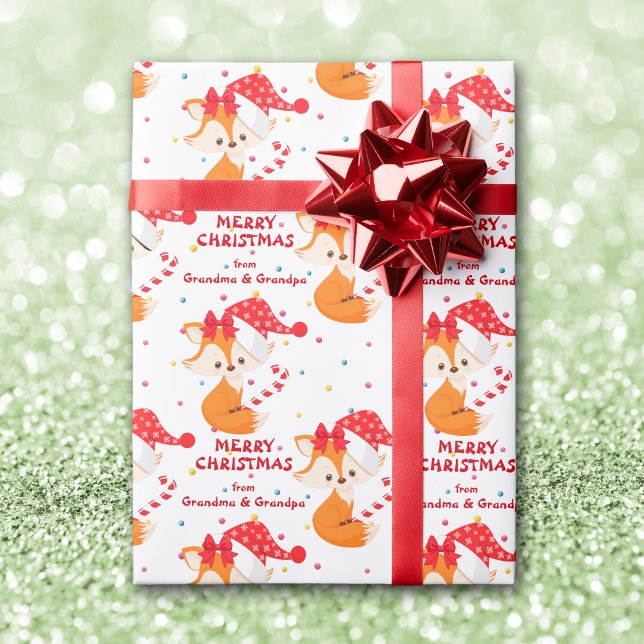 Santa Fox Candy Cane Grandkids Weihnachten Geschenkpapier (Von Creator hochgeladen)