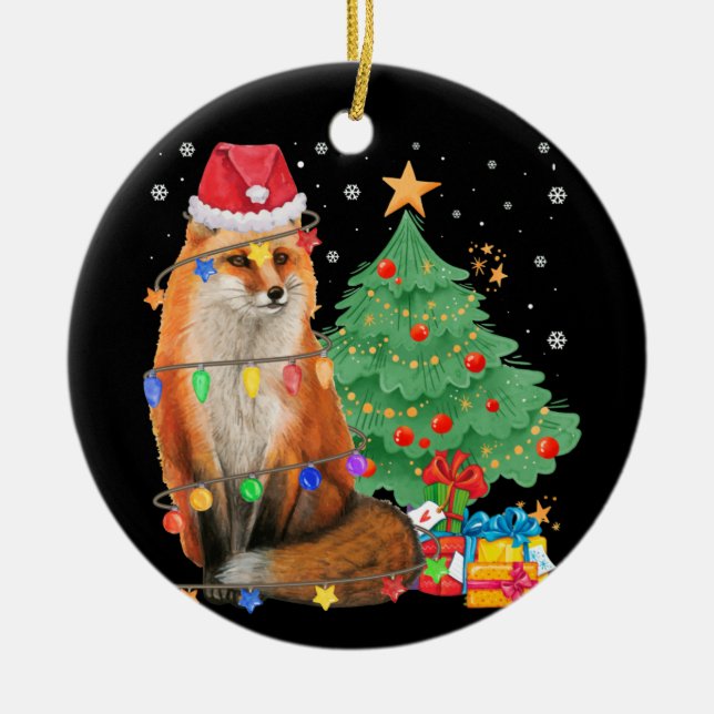 Santa Fox Christmas Lights Fox Lover Weihnachten Keramik Ornament (Vorne)