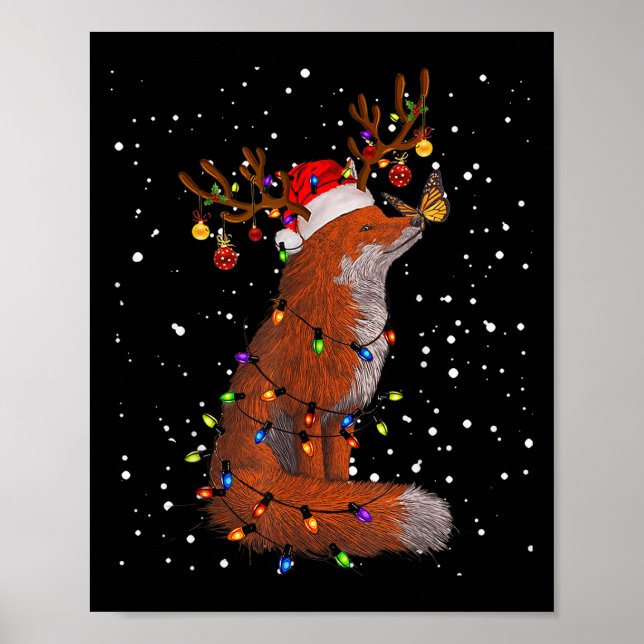 Santa Fox Tangled Up In Christmas Tree Lights Foxe Poster (Vorne)