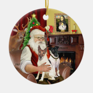 Santa - Fox Terriers (ZWEI-glatt) Keramik Ornament