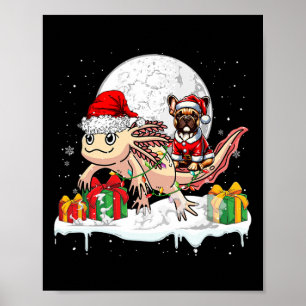 Santa French Bulldog Riding Axolotl Weihnachtsfest Poster