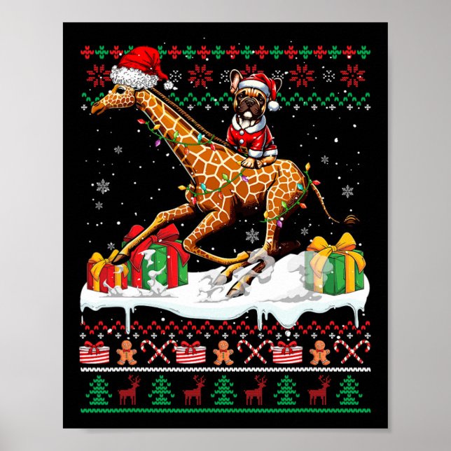 Santa French Bulldog Riding Giraffe Weihnachten Sw Poster (Vorne)