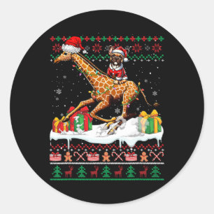 Santa French Bulldog Riding Giraffe Weihnachten Sw Runder Aufkleber