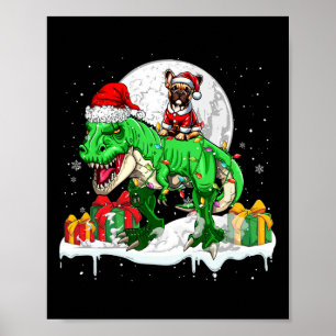 Santa French Bulldog Riding T-rex Weihnachtsbesitz Poster