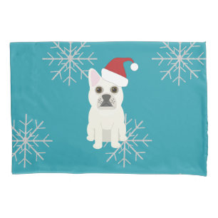 Santa Frenchie, Blaue Schneeflocken Kissenbezug