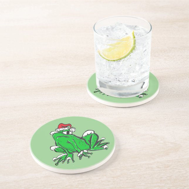 Santa Frog Cartoon Cust BC Coaster Getränkeuntersetzer (Seite)