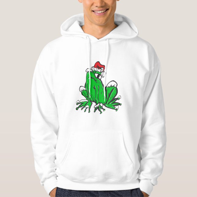 Santa Frog Cartoon Merry X-Mas Hoodie (Vorderseite)
