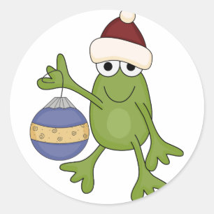 Santa Frog mit Ziertrampen und Geschenken Runder Aufkleber