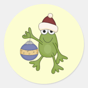 Santa Frog mit Ziertrampen und Geschenken Runder Aufkleber