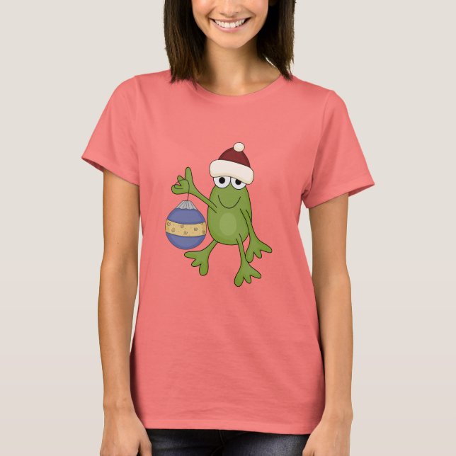 Santa Frog mit Ziertrampen und Geschenken T-Shirt (Vorderseite)