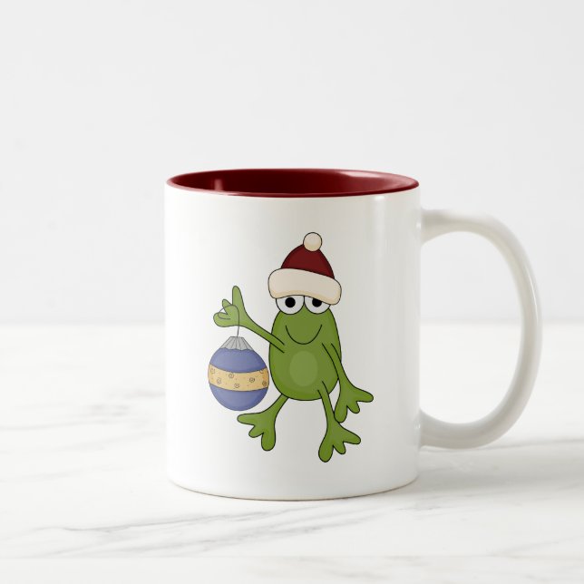 Santa Frog mit Ziertrampen und Geschenken Zweifarbige Tasse (Rechts)