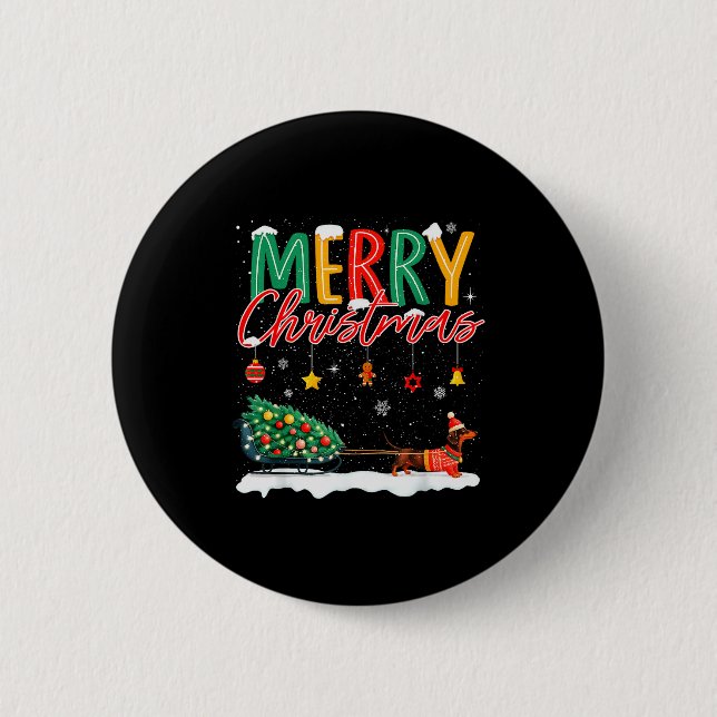 Santa Frohe Weihnachten Dachshund Schlitten Hunde  Button (Vorderseite)