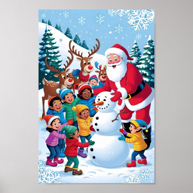 Santa & Frosty Friends Whimsical Art Poster (Vorne)