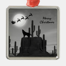 Santa Full Moon Wolf Wüste Südwestliche Weihnachte Ornament Aus Metall