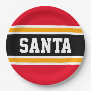 SANTA Fun Bright Red Black Yellow Streifen Pappteller
