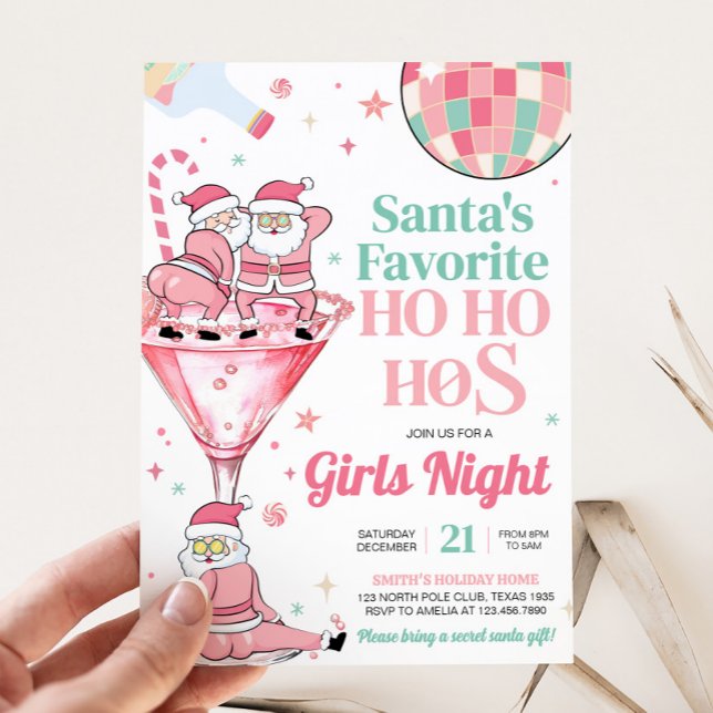 Santa Funny Girls Night Weihnachts Party Einladung (Funny Santa Girls Night Christmas Party Invitation )