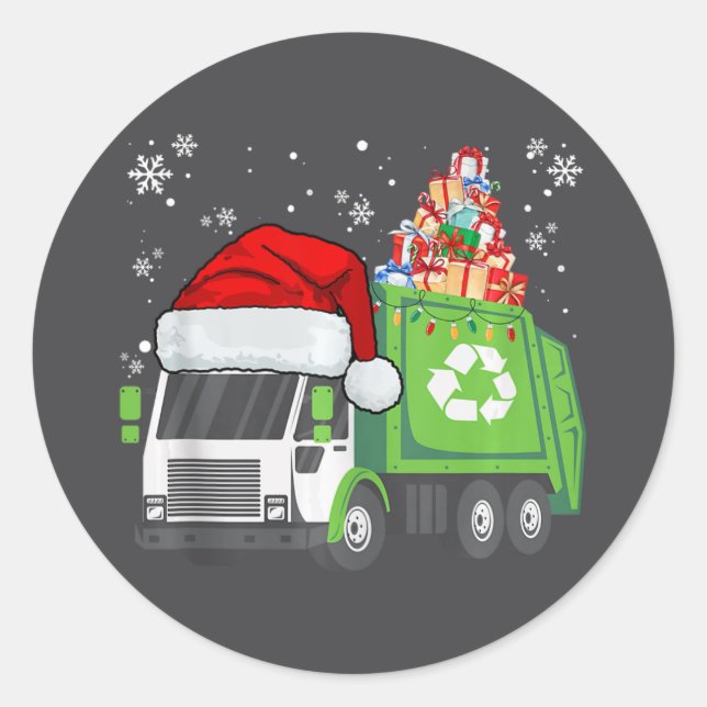 Santa Garbage Truck Carry Christmas Family Match Runder Aufkleber (Vorderseite)