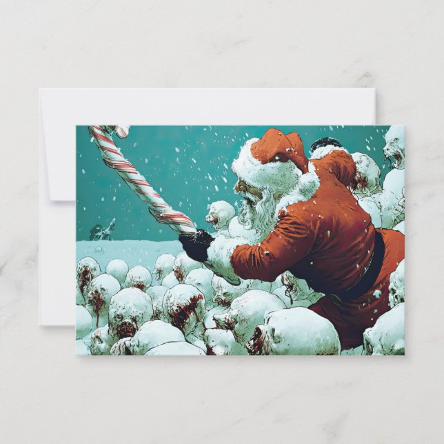 Santa gegen Schneemänner Flache Grußkarte Karte (Vorderseite)