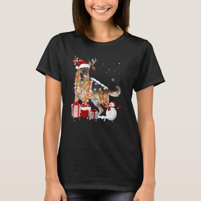Santa German Shepherd Reindeer Christmas Lights  X T-Shirt (Vorderseite)