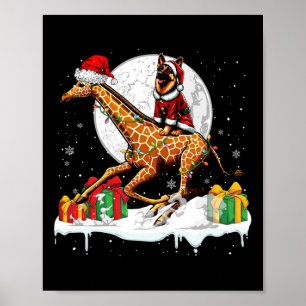 Santa German Shepherd Riding Giraffe Weihnachtsfei Poster
