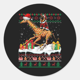Santa German Shepherd Riding Giraffe Weihnachtssch Runder Aufkleber
