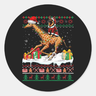 Santa German Shepherd Riding Giraffe Weihnachtssch Runder Aufkleber