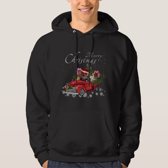 Santa German Shepherd Riding Red Truck Merry Chris Hoodie (Vorderseite)