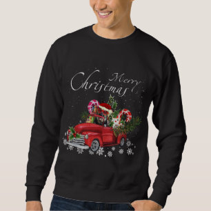 Santa German Shepherd Riding Red Truck Merry Chris Sweatshirt