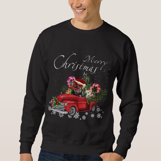 Santa German Shepherd Riding Red Truck Merry Chris Sweatshirt (Vorderseite)