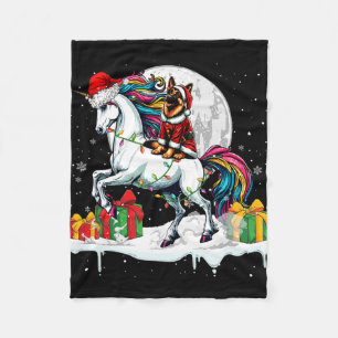 Santa German Shepherd Riding Unicorn Weihnachtsfei Fleecedecke