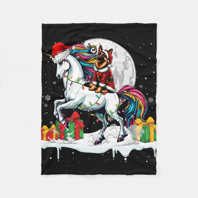 Santa German Shepherd Riding Unicorn Weihnachtsfei Fleecedecke (Vorderseite)