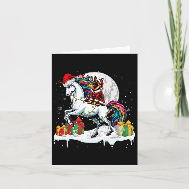 Santa German Shepherd Riding Unicorn Weihnachtsfei Karte (Vorderseite)