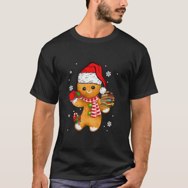 Santa Gingerbread Librarian Holdings Xmas Coo T-Shirt (Vorderseite)