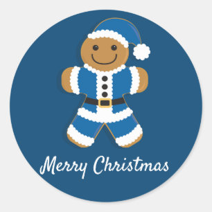 Santa Gingerbread Man Blue Aufkleber