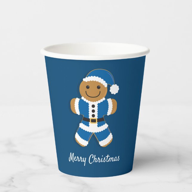 Santa Gingerbread Man Blue Christmas Paper Cups Pappbecher (Vorderseite)