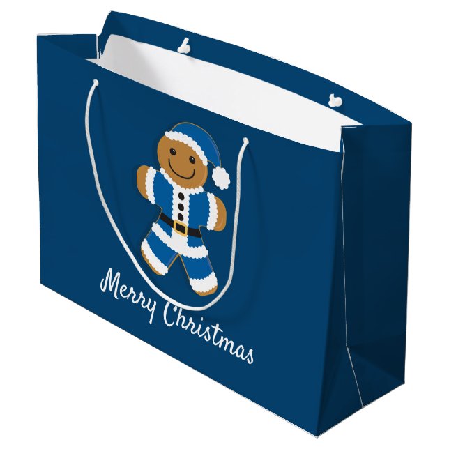 Santa Gingerbread Man Blue | Große Geschenktasche Geschenktüte (Rückseite Schrägansicht)