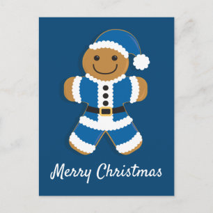 Santa Gingerbread Man Blue   Postkarte