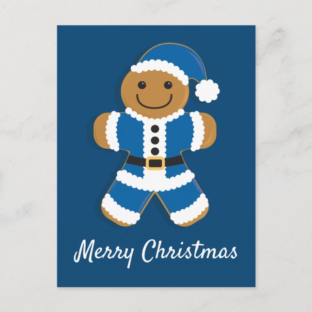 Santa Gingerbread Man Blue | Postkarte (Vorderseite)