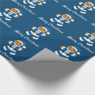 Santa Gingerbread Man Blue   Schleifpapier Geschenkpapier