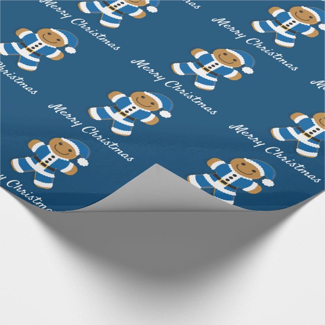 Santa Gingerbread Man Blue | Schleifpapier Geschenkpapier (Ecke)