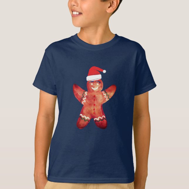 Santa Gingerbread Man Cookie Zeichnend T - Shirt (Vorderseite)