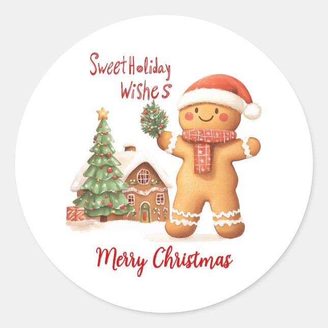 Santa Gingerbread Mann Weihnachten Runder Aufkleber (Vorderseite)