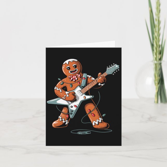 Santa Gingerbread Playing Guitar Funny Christmas P Karte (Vorderseite)