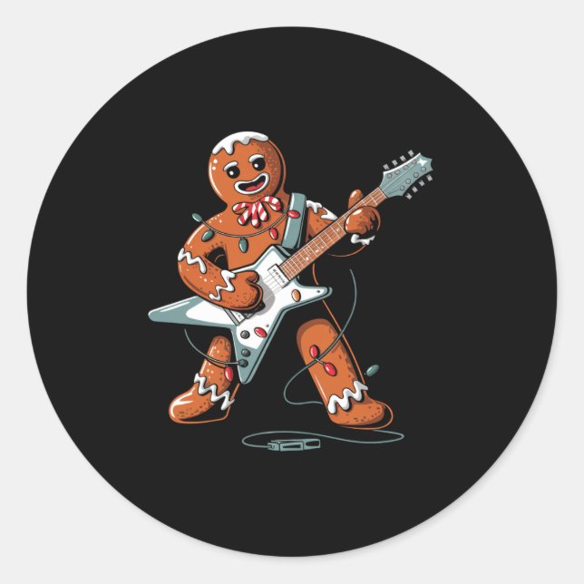 Santa Gingerbread Playing Guitar Funny Christmas P Runder Aufkleber (Vorderseite)