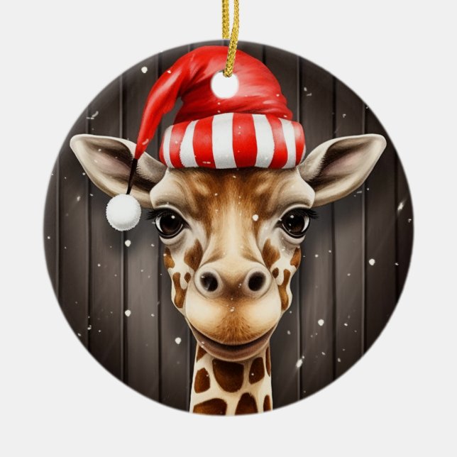 Santa Giraffe Keramik Ornament (Vorne)